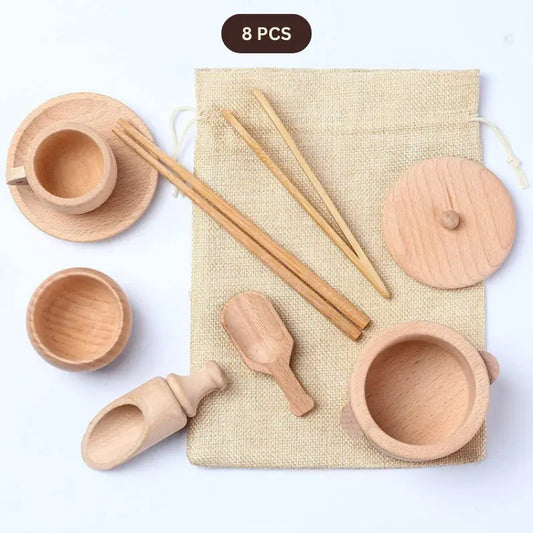 8/10pcs Kitchen Set of Wooden Sensory Bin Tools for Kids